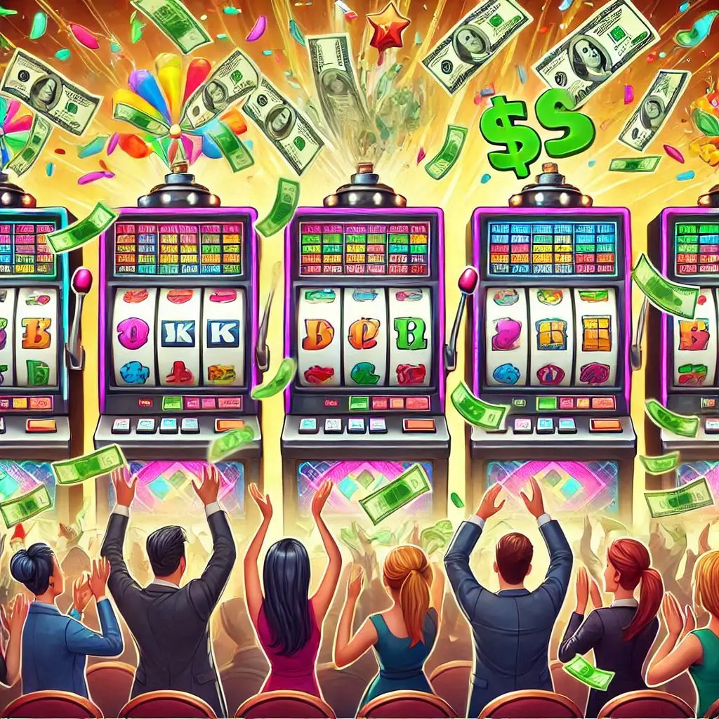 Money is flying out of LUCKY BLACK CASINO slot machines