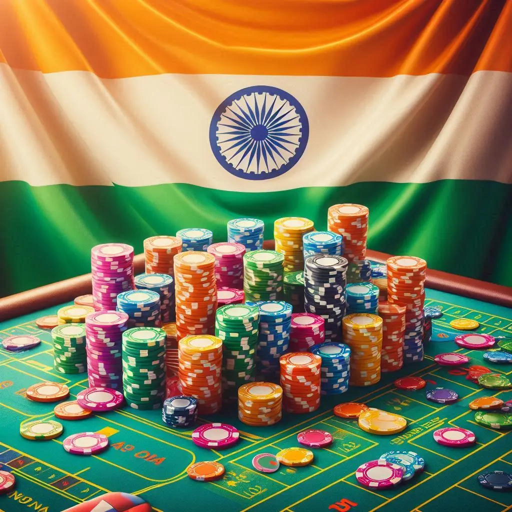 Indian flag and LUCKY BLOCK CASINO chips